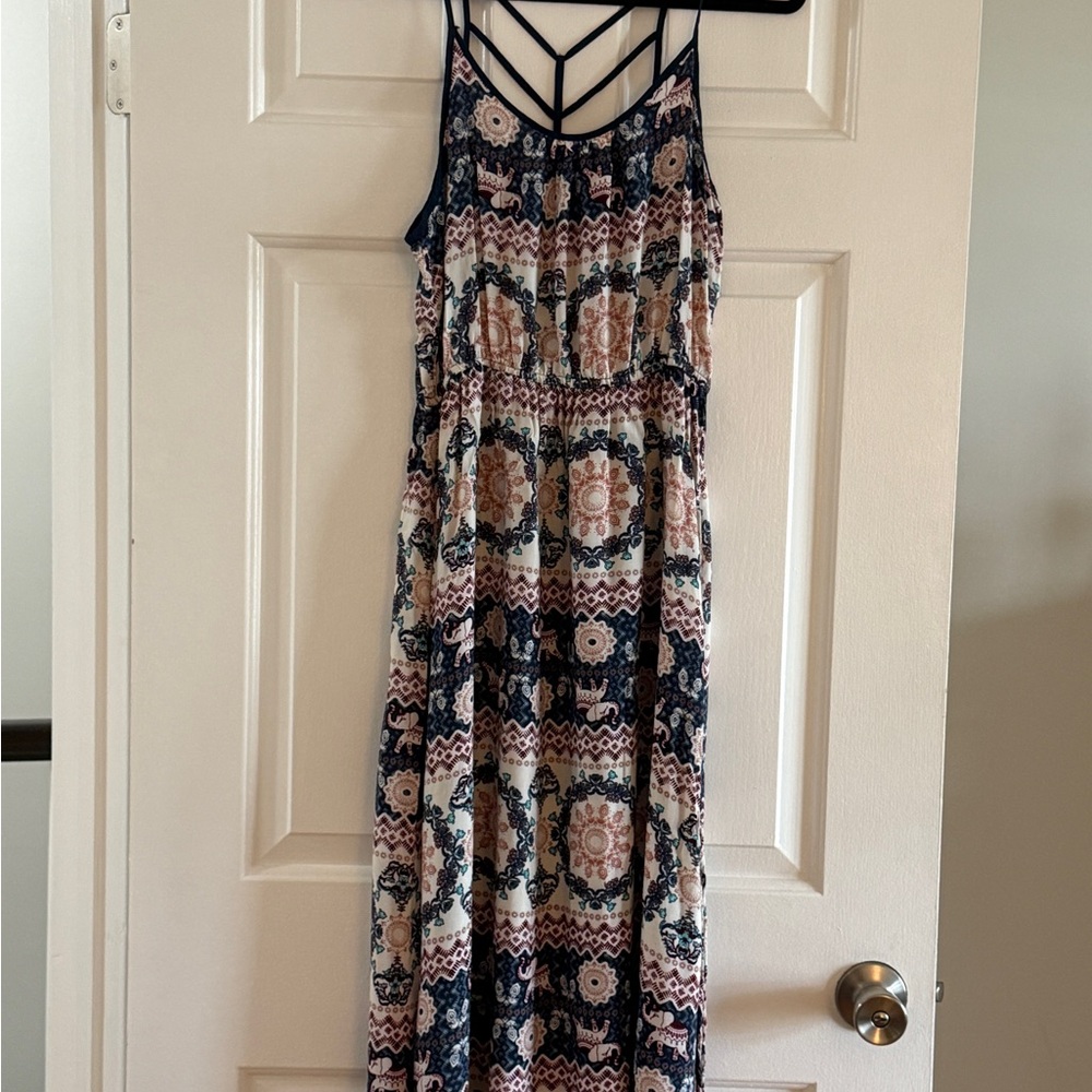 Justify Navy and Pink Geometric Maxi Dress